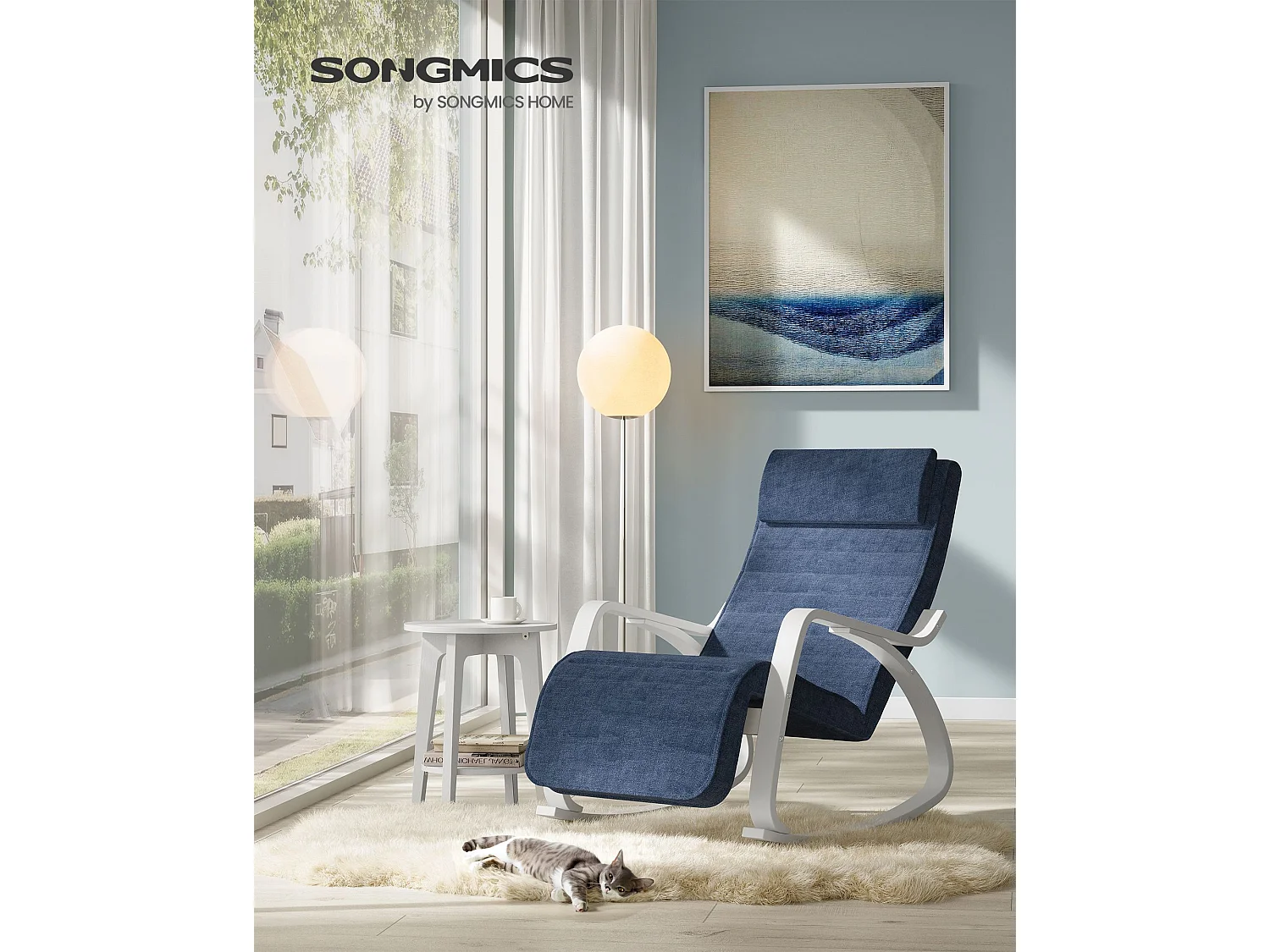 Schommelstoel 121,5x67x84 cm middernachtblauw gebogen houten stoel