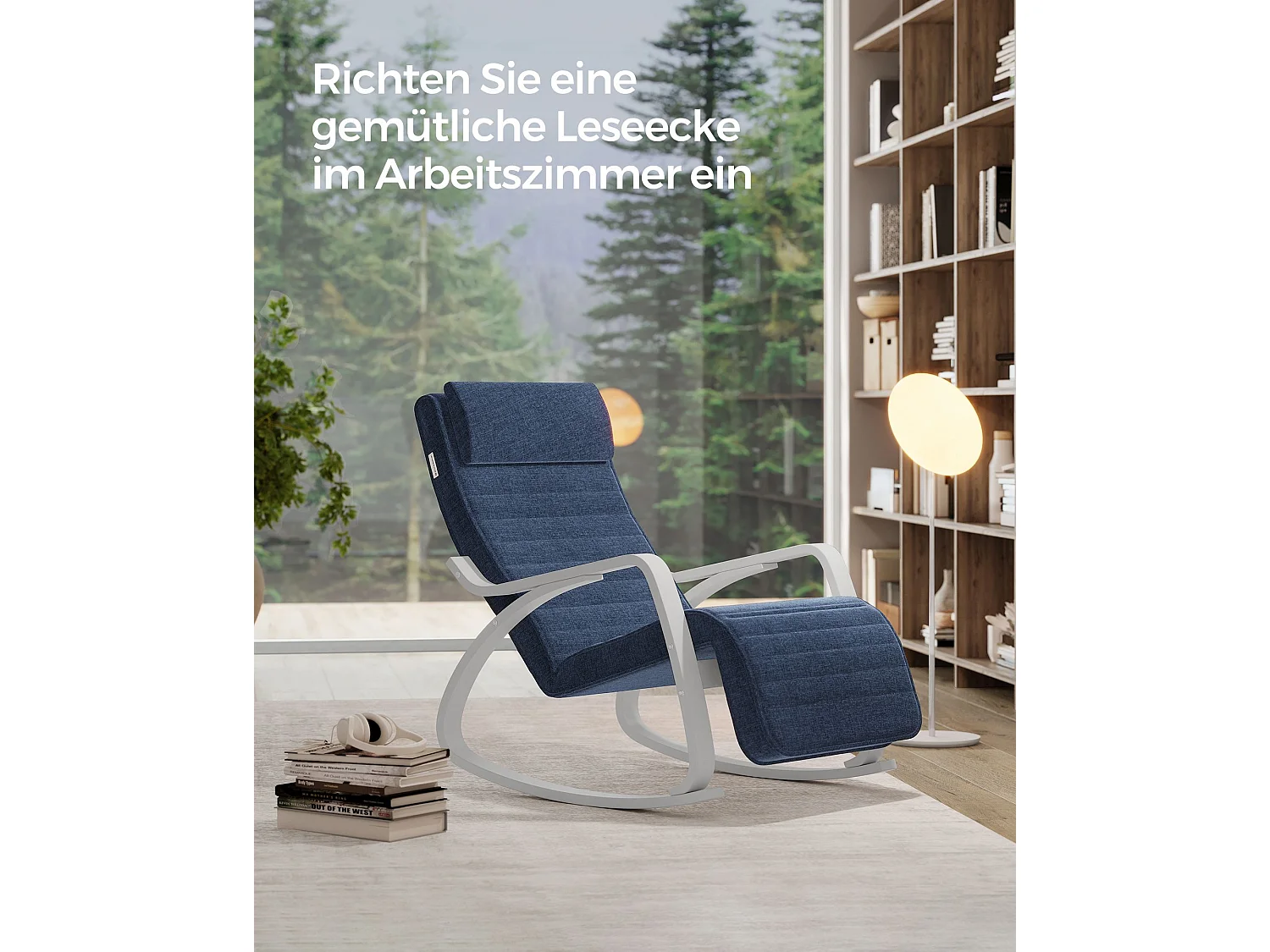 Schommelstoel 121,5x67x84 cm middernachtblauw gebogen houten stoel