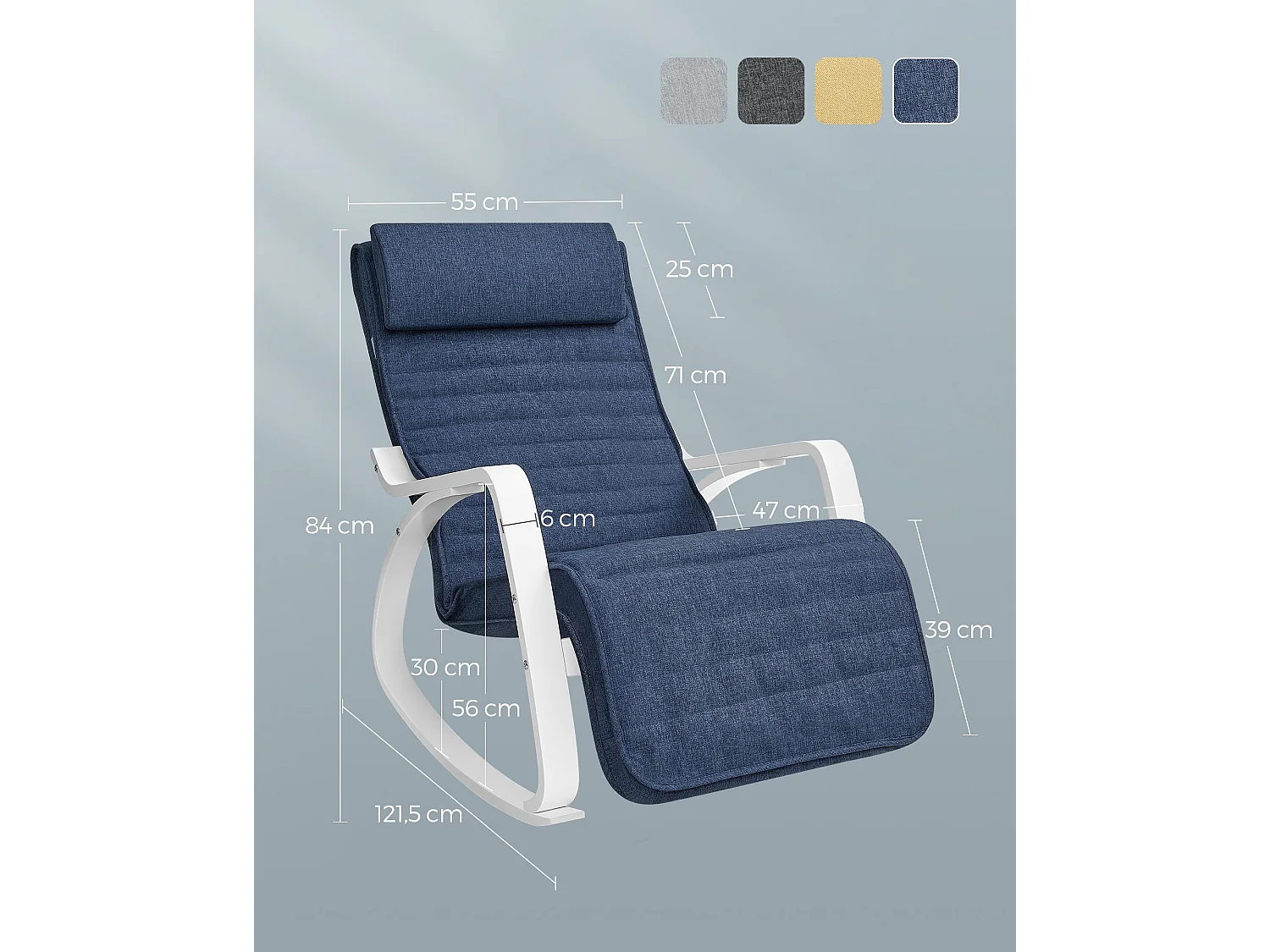 Schommelstoel 121,5x67x84 cm middernachtblauw gebogen houten stoel