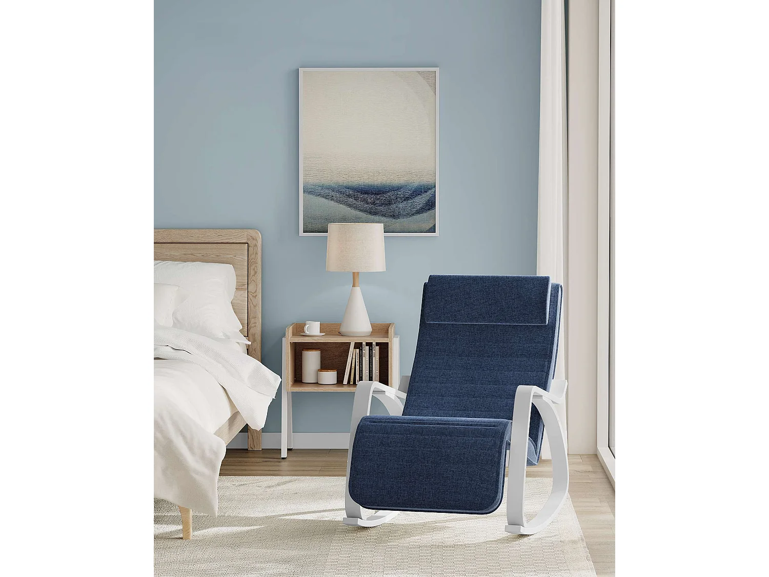 Chaise berçante 121,5x67x84 cm chaise en bois courbé bleu minuit