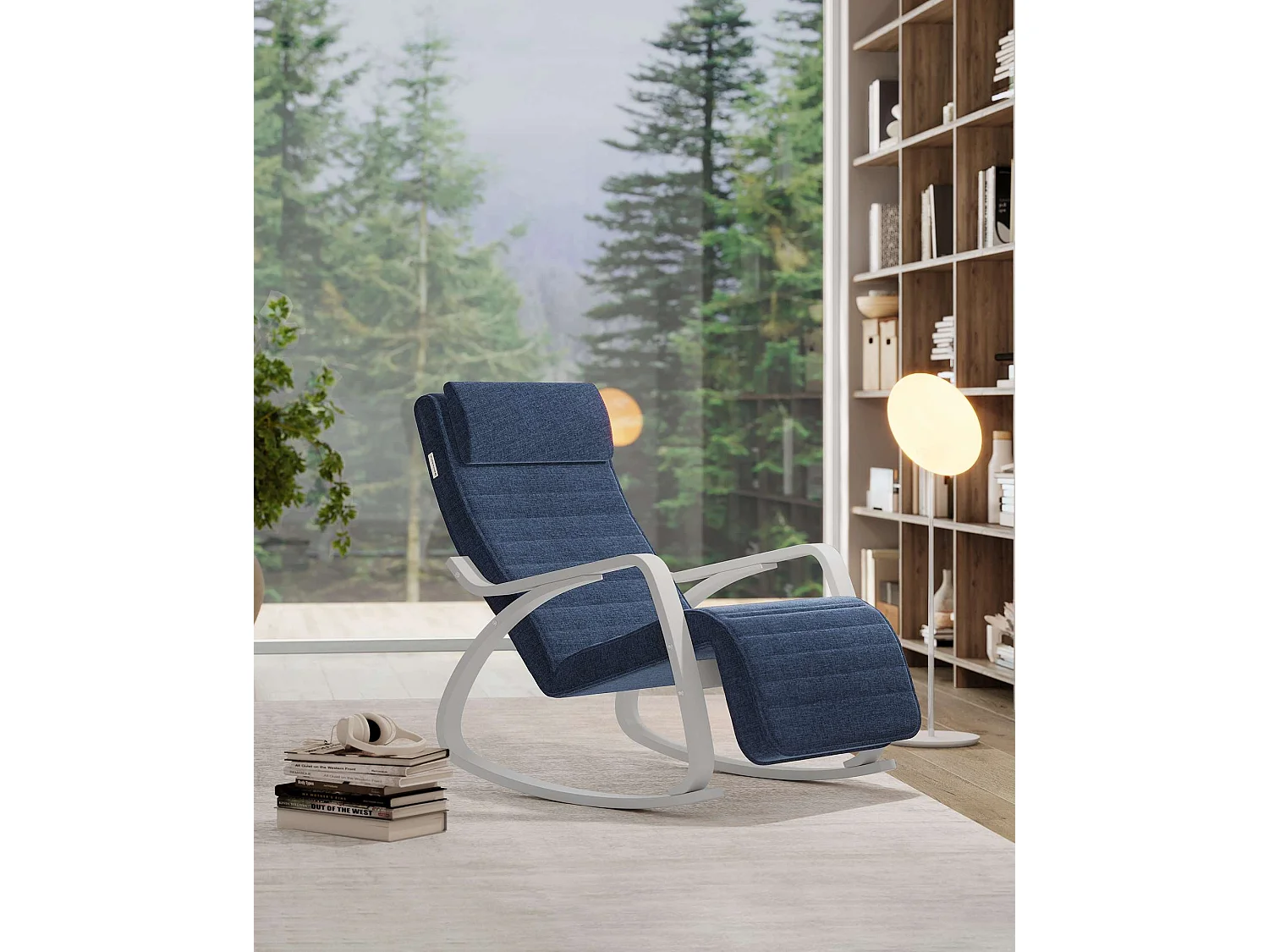 Chaise berçante 121,5x67x84 cm chaise en bois courbé bleu minuit