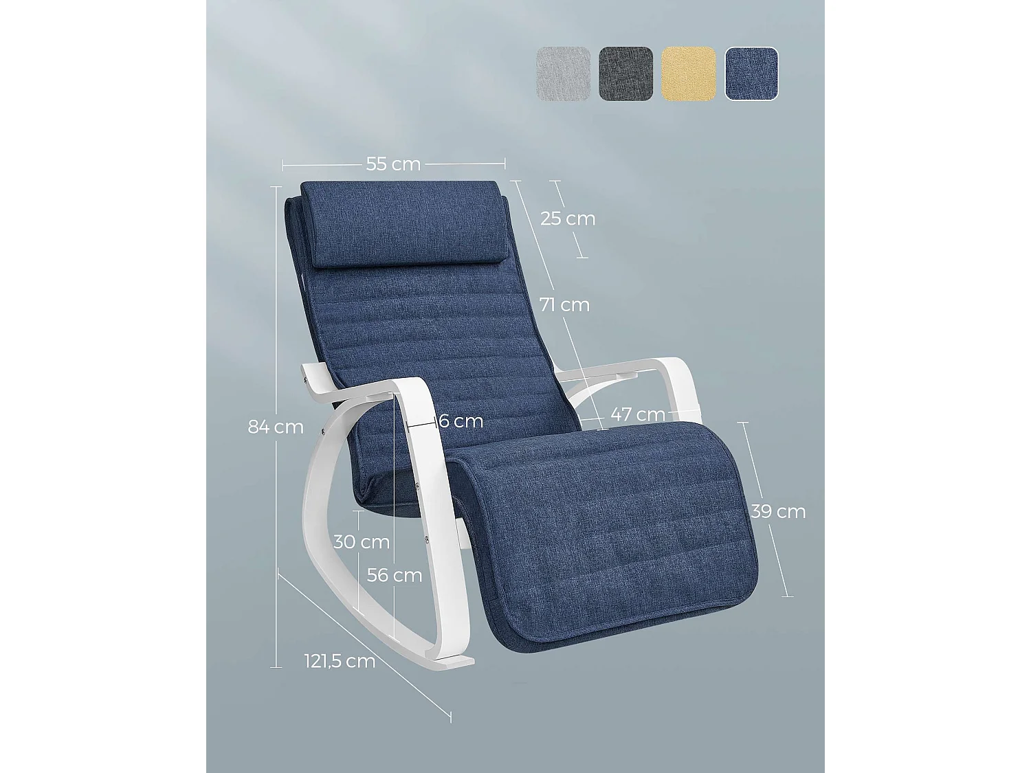 Chaise berçante 121,5x67x84 cm chaise en bois courbé bleu minuit