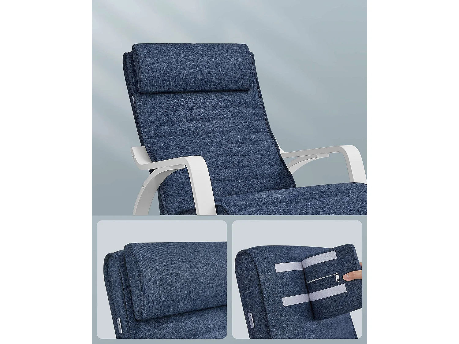 Chaise berçante 121,5x67x84 cm chaise en bois courbé bleu minuit