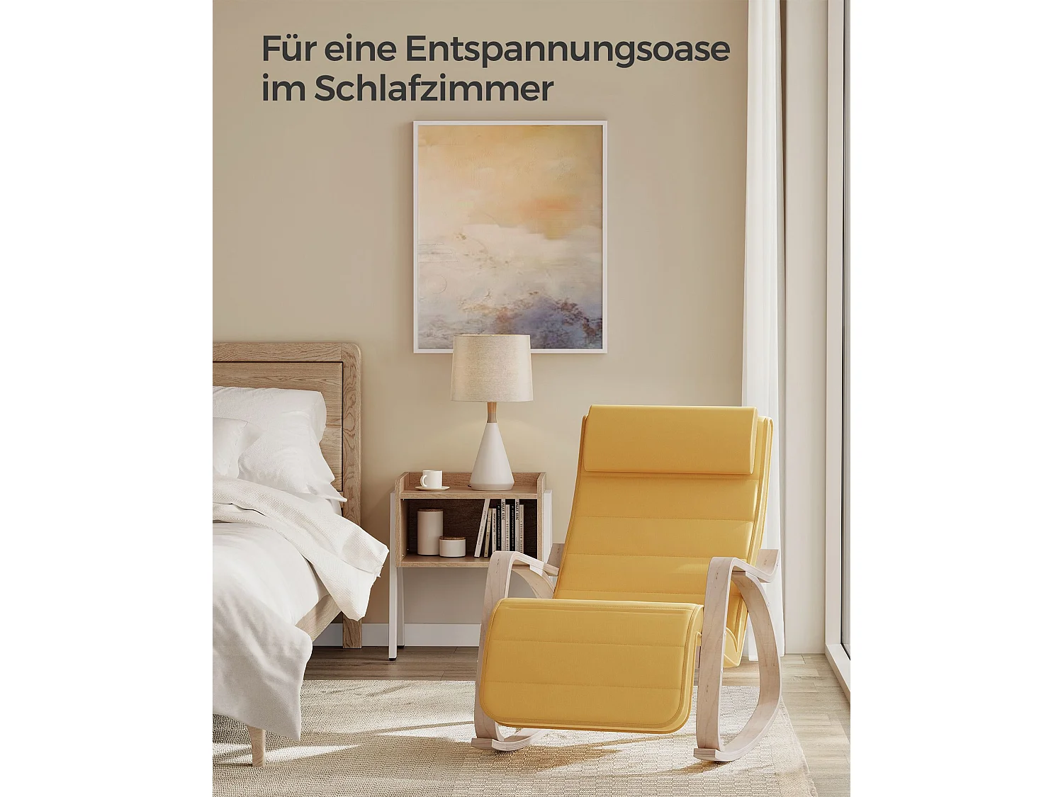 Fotel bujany 121,5x67x84 cm pastelowo żółty gięte drewno