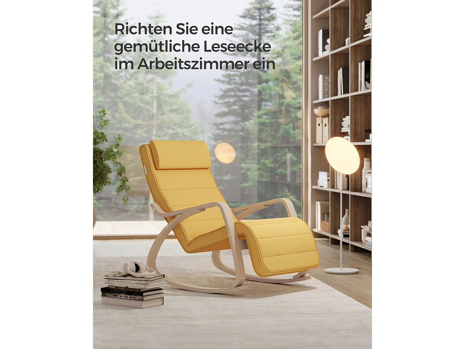 Fotel bujany 121,5x67x84 cm pastelowo żółty gięte drewno