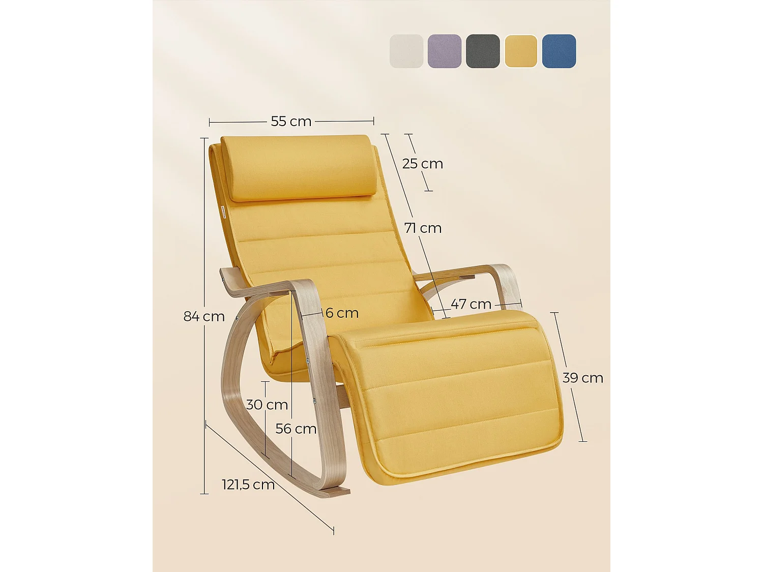 Fotel bujany 121,5x67x84 cm pastelowo żółty gięte drewno