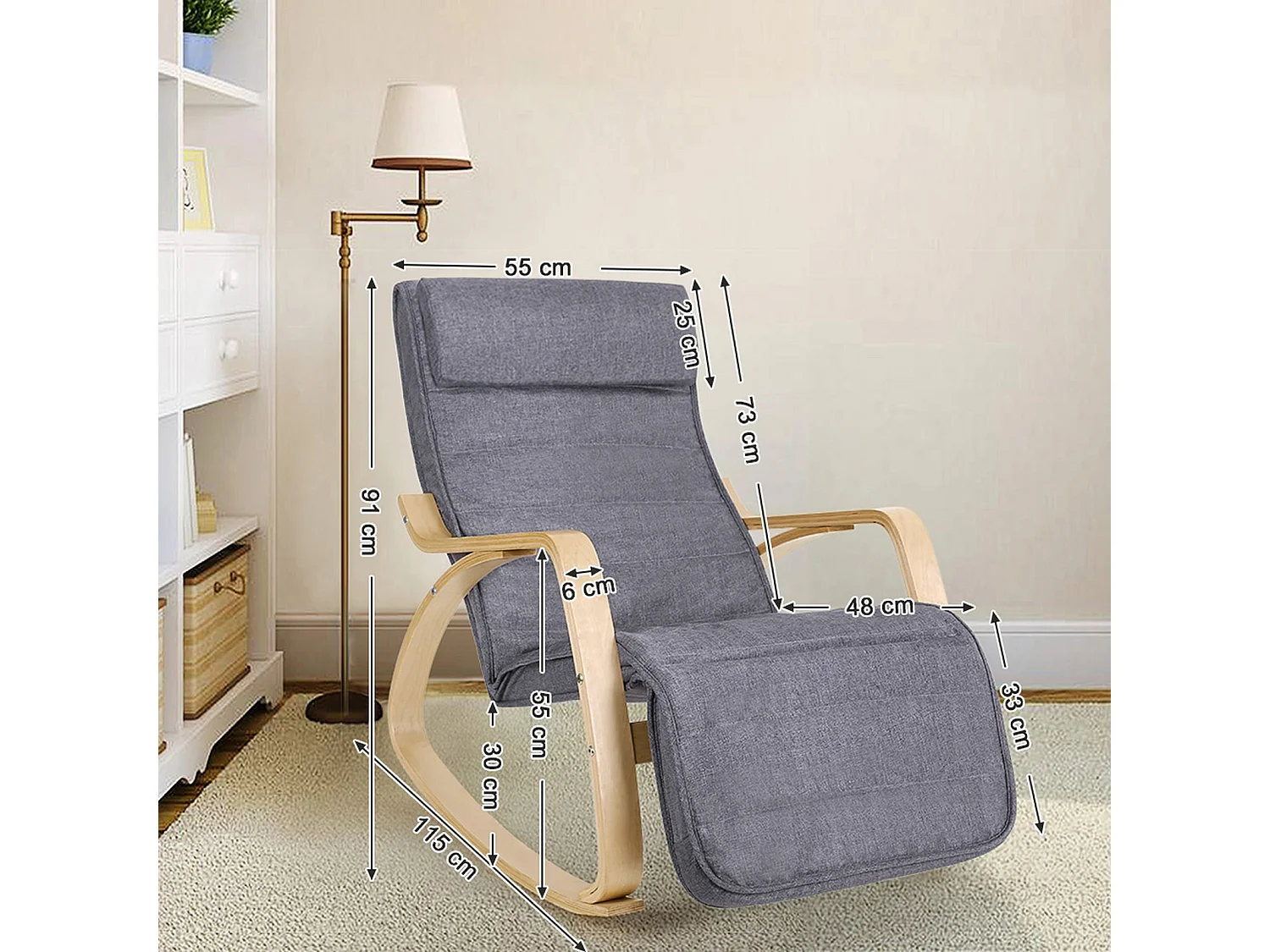 Schaukelstuhl 121,5x67x84 cm Grau