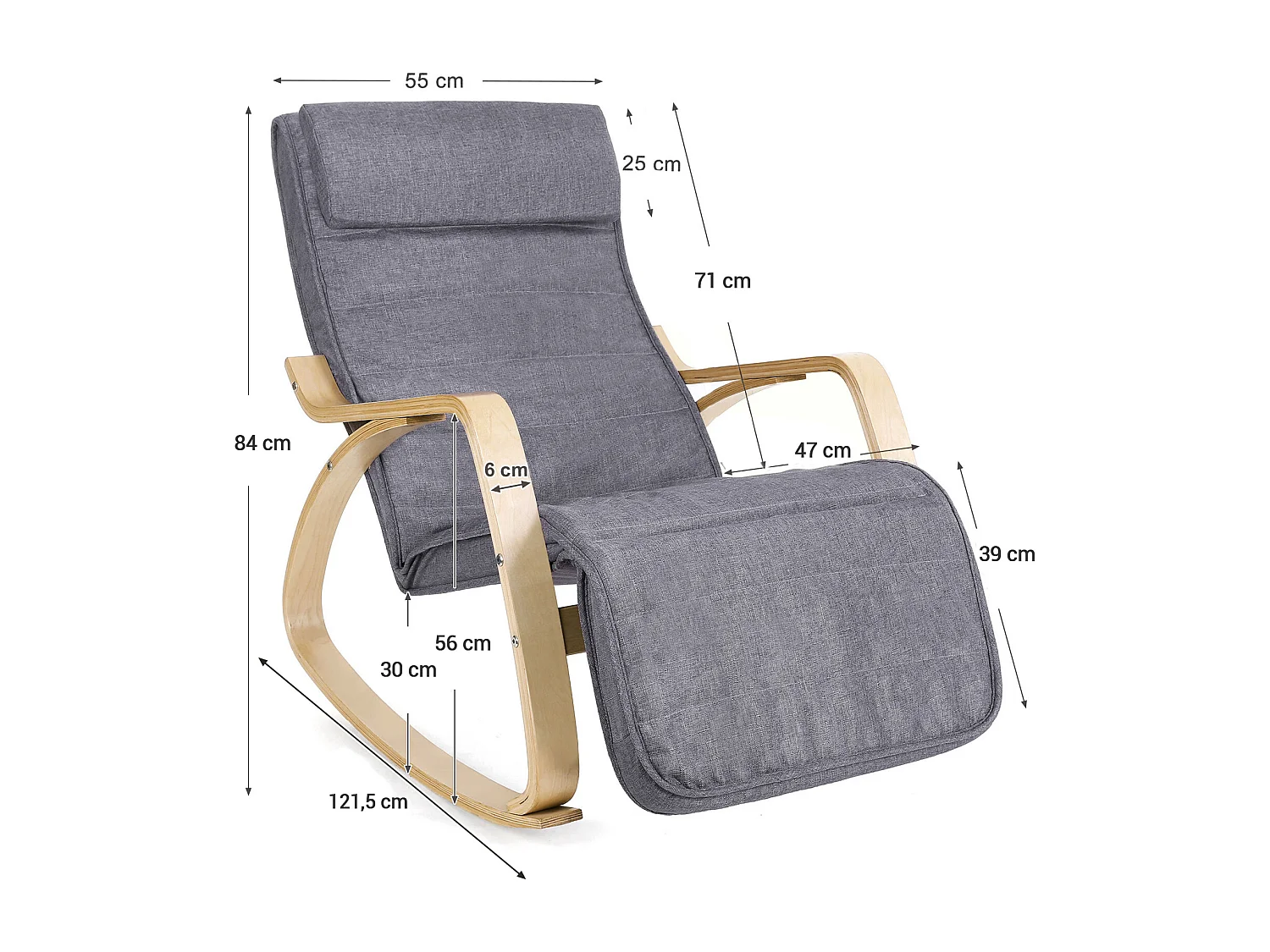Schaukelstuhl 121,5x67x84 cm Grau