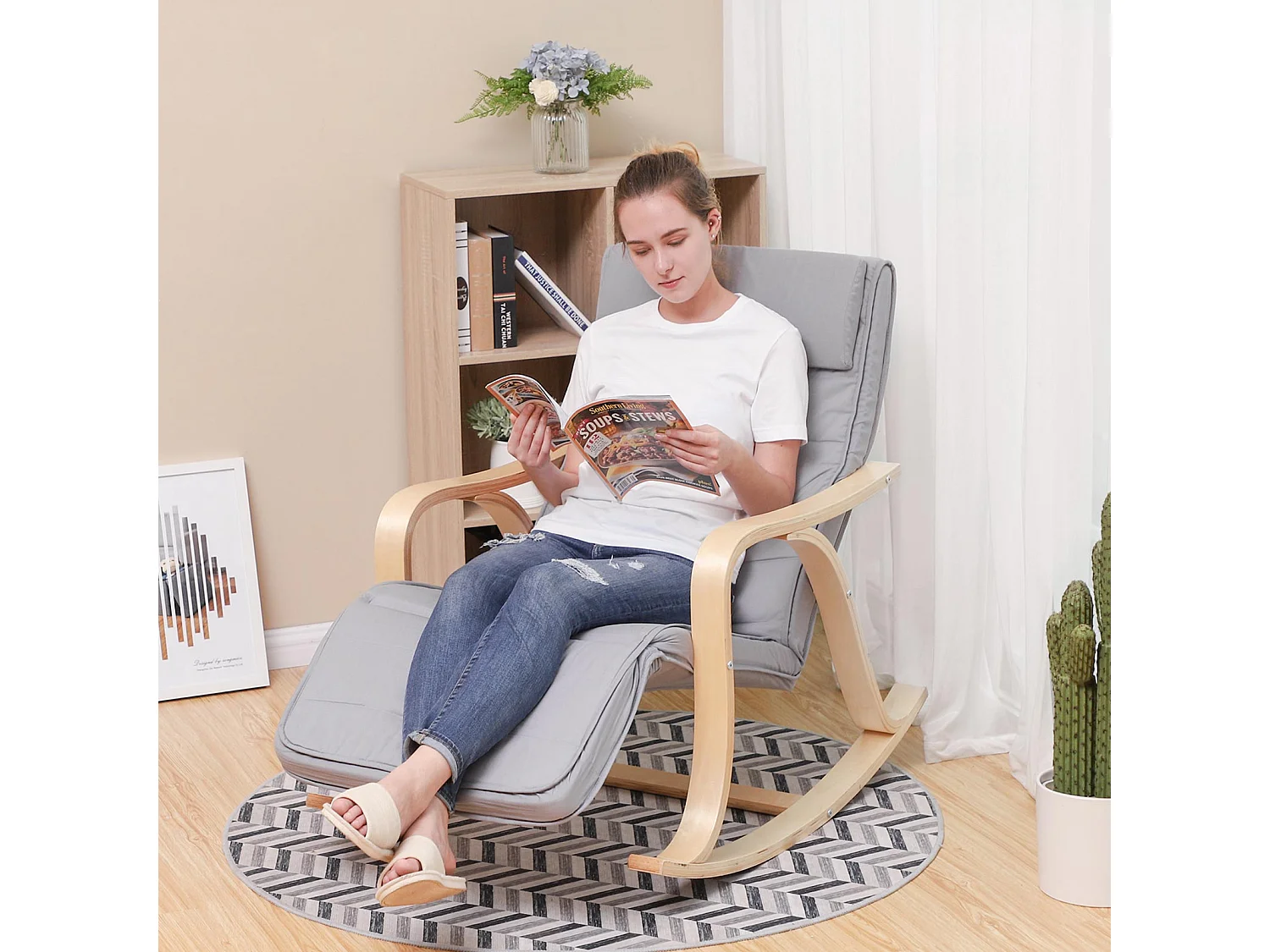 Fotel bujany 67x125x91 cm szary