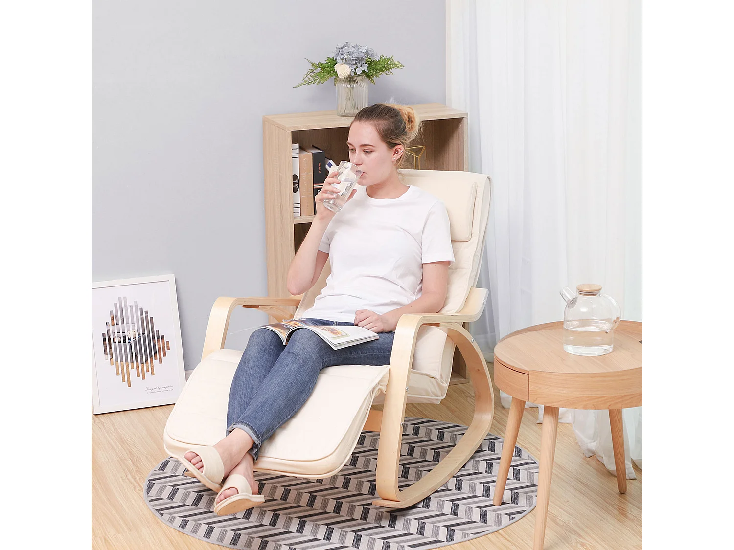 Fauteuil à bascule 121,5x67x84 cm beige