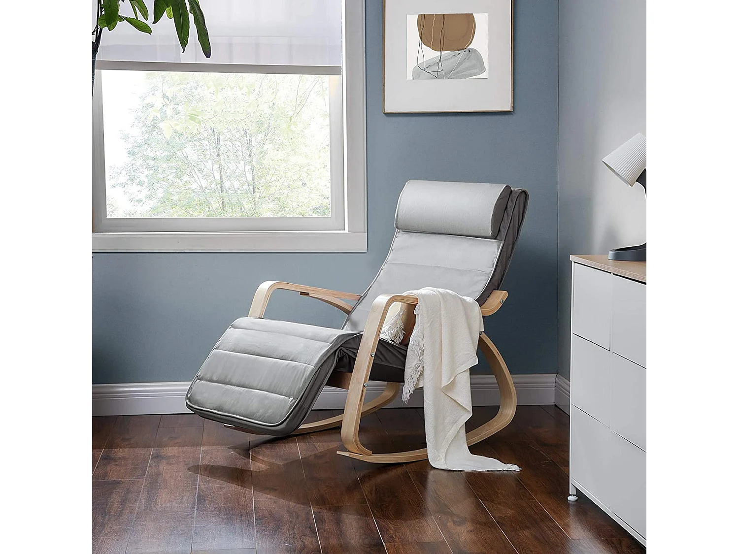 Fauteuil à bascule 121,5x67x84 cm Fauteuil en bois courbé gris