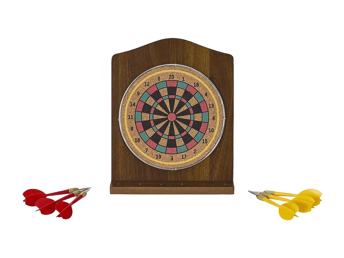 Jeu de fléchettes en bois sur pied avec ses 6 fléchettes jaunes et rouges incluses