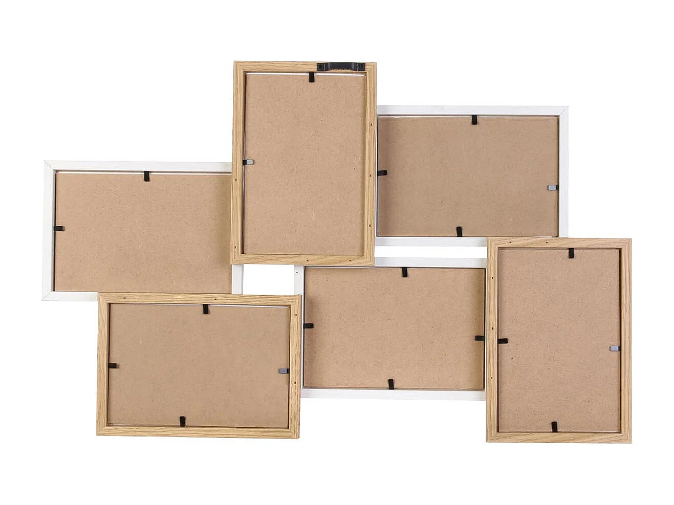 Pêle-mêle 6 Cadres Photo Effet Bois Naturel et Blanc - BATYIA