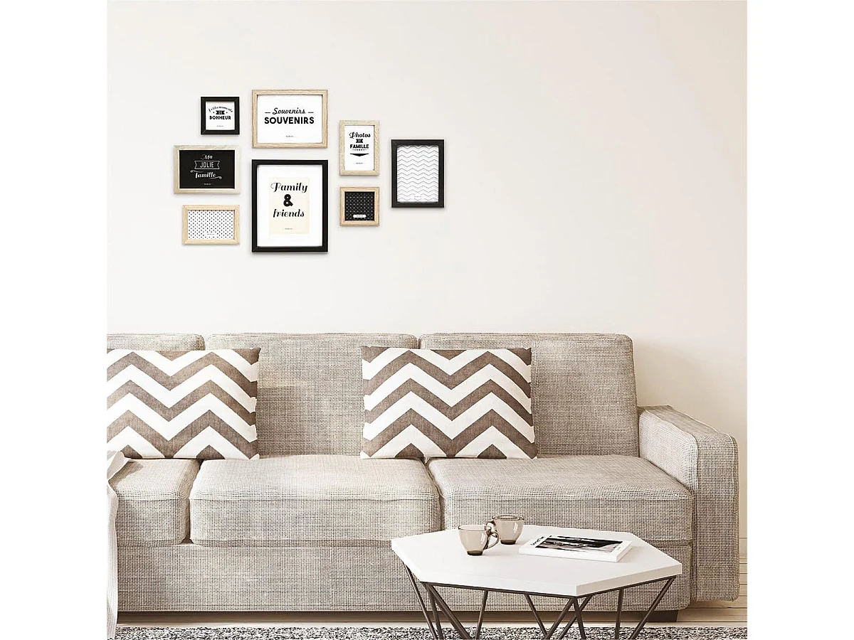 Set de 8 Cadres Photo Effet Bois Naturel et Noir - BANIST