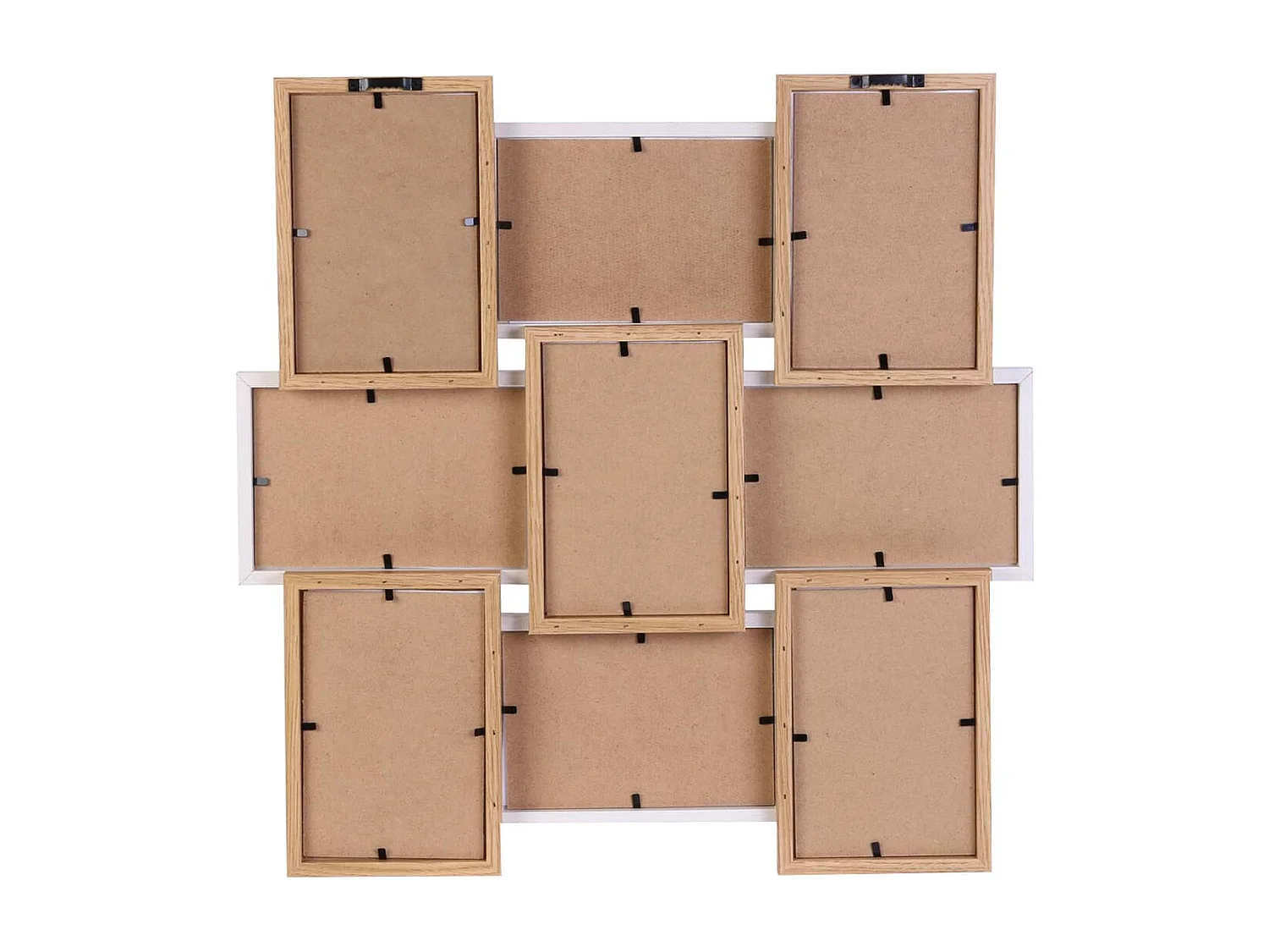 Pêle-mêle 9 Cadres Photo Effet Bois Naturel et Blanc - BATYIA