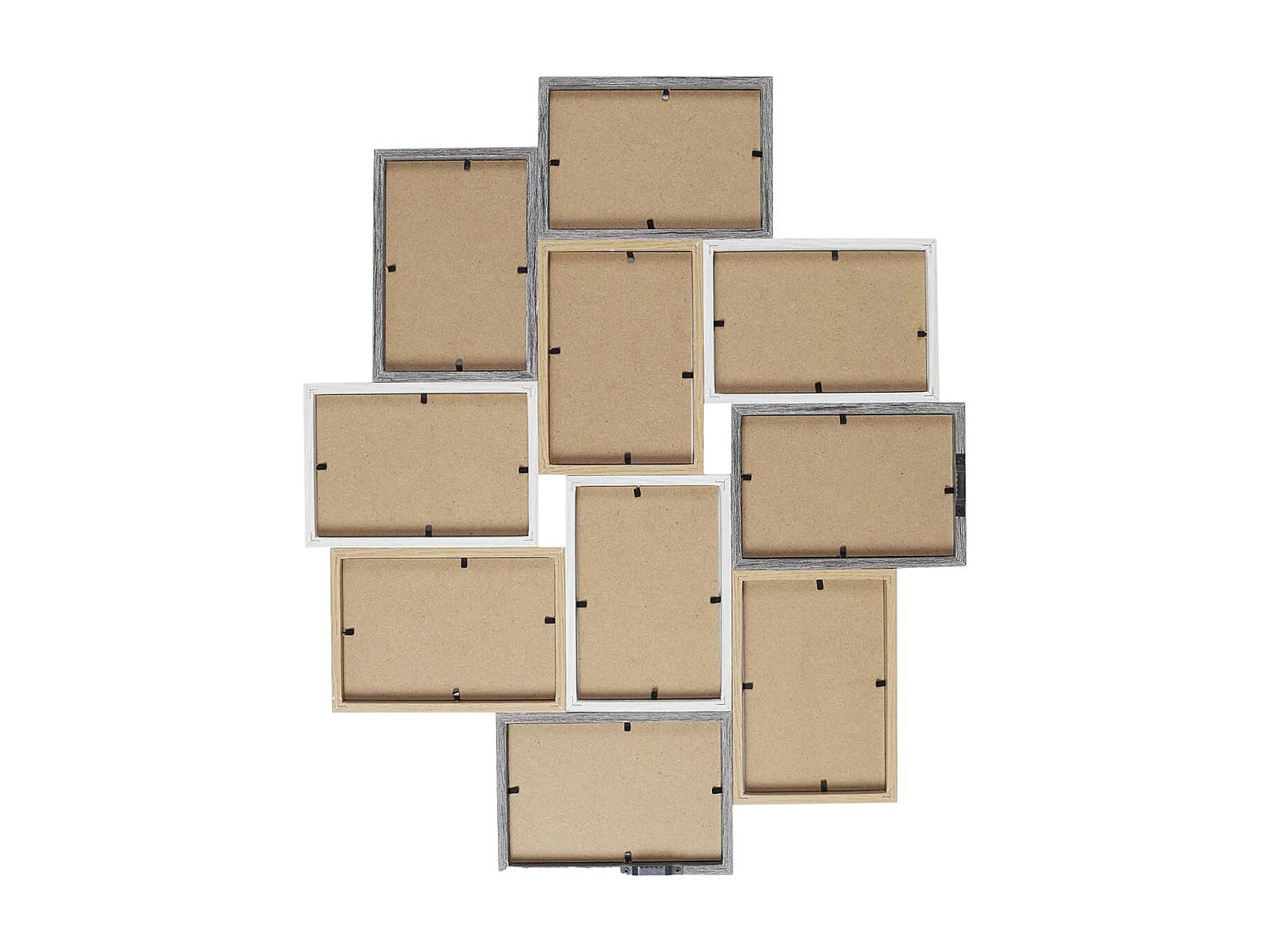 Pêle-mêle 10 Cadres Photo Effet Bois Naturel Blanc et Gris - VASLIA