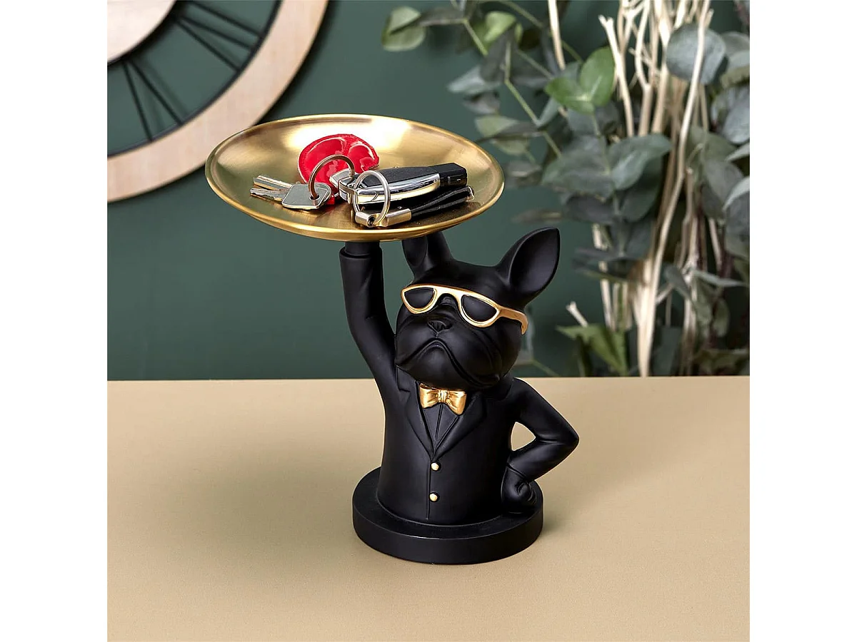 Vide-Poche Bulldog Noir et Or Plateau en L'air - MANIA