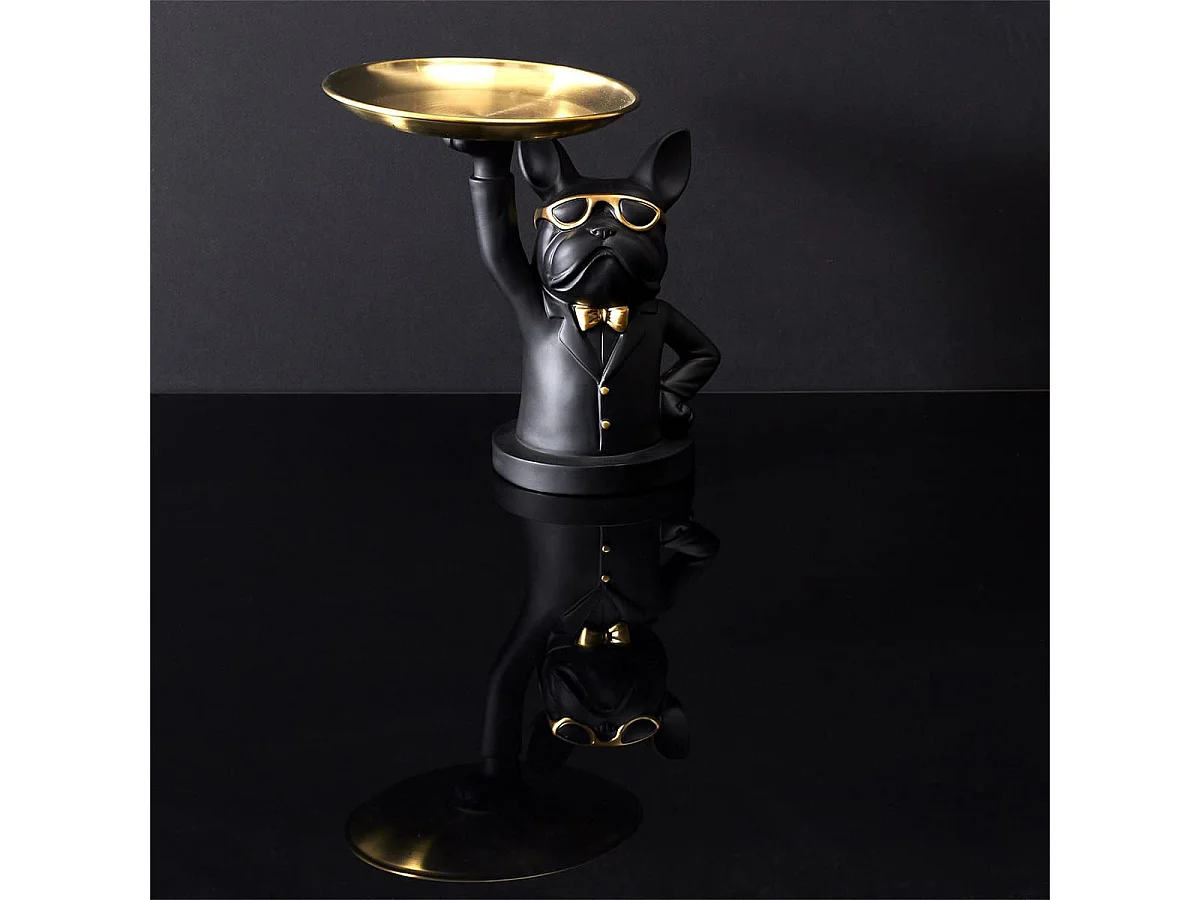 Vide-Poche Bulldog Noir et Or Plateau en L'air - MANIA