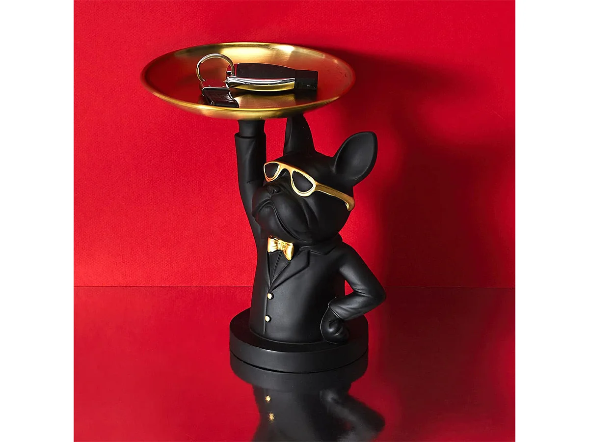 Vide-Poche Bulldog Noir et Or Plateau en L'air - MANIA