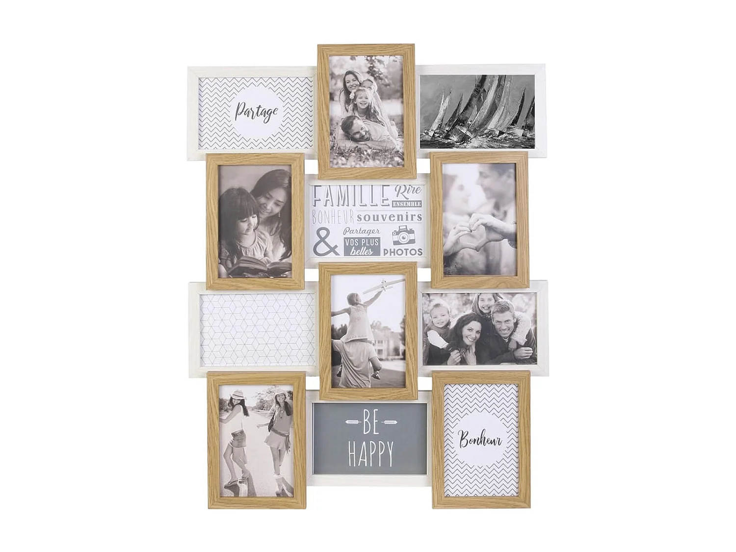 Pêle-mêle 12 Cadres Photo Effet Bois Naturel et Blanc - BATYIA