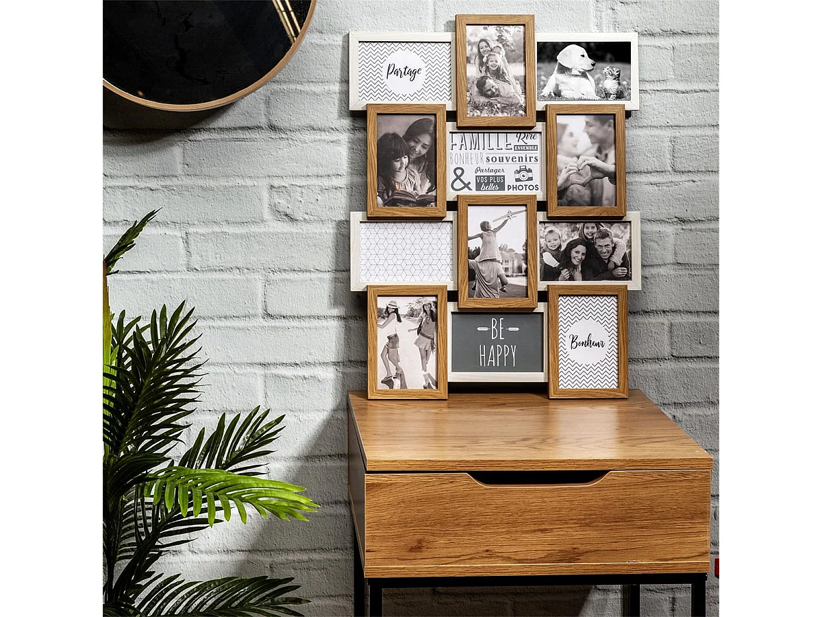 Pêle-mêle 12 Cadres Photo Effet Bois Naturel et Blanc - BATYIA
