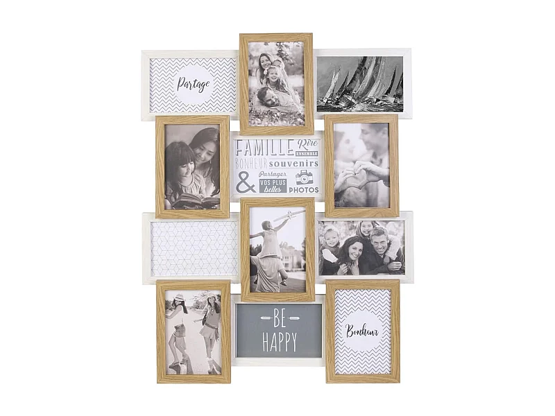 Pêle-mêle 12 Cadres Photo Effet Bois Naturel et Blanc - BATYIA