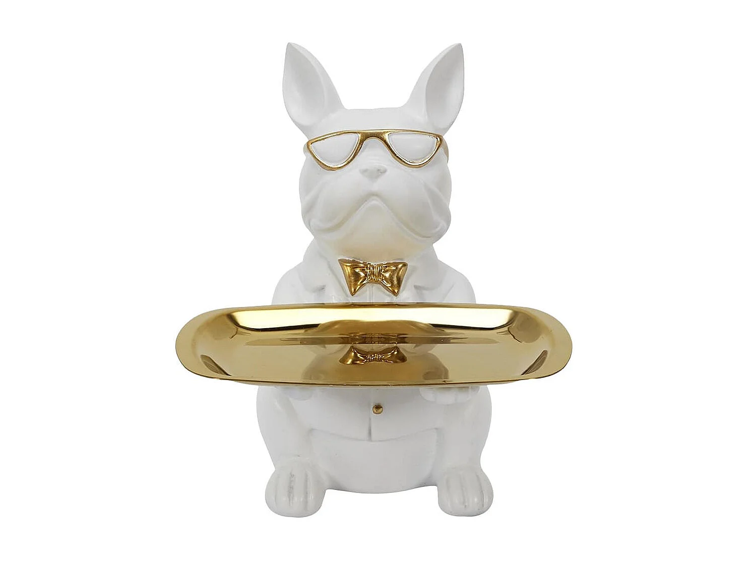 Vide-Poche Bulldog Blanc et Or Plateau Servi - MANIA
