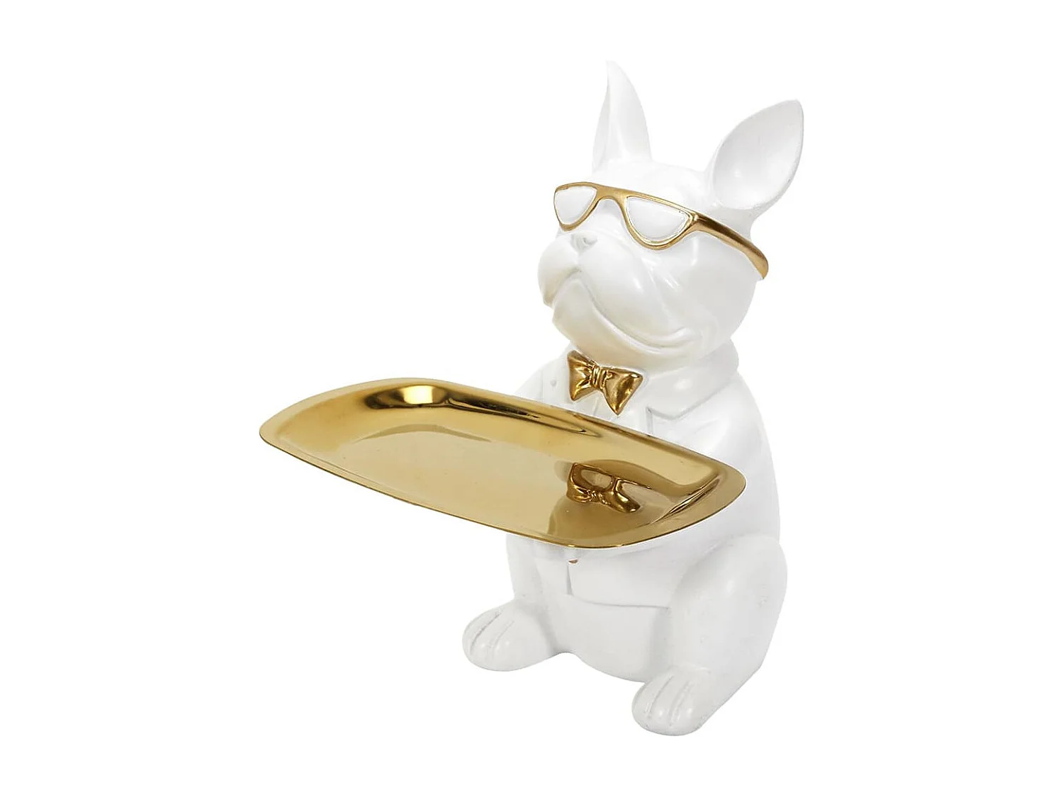 Vide-Poche Bulldog Blanc et Or Plateau Servi - MANIA