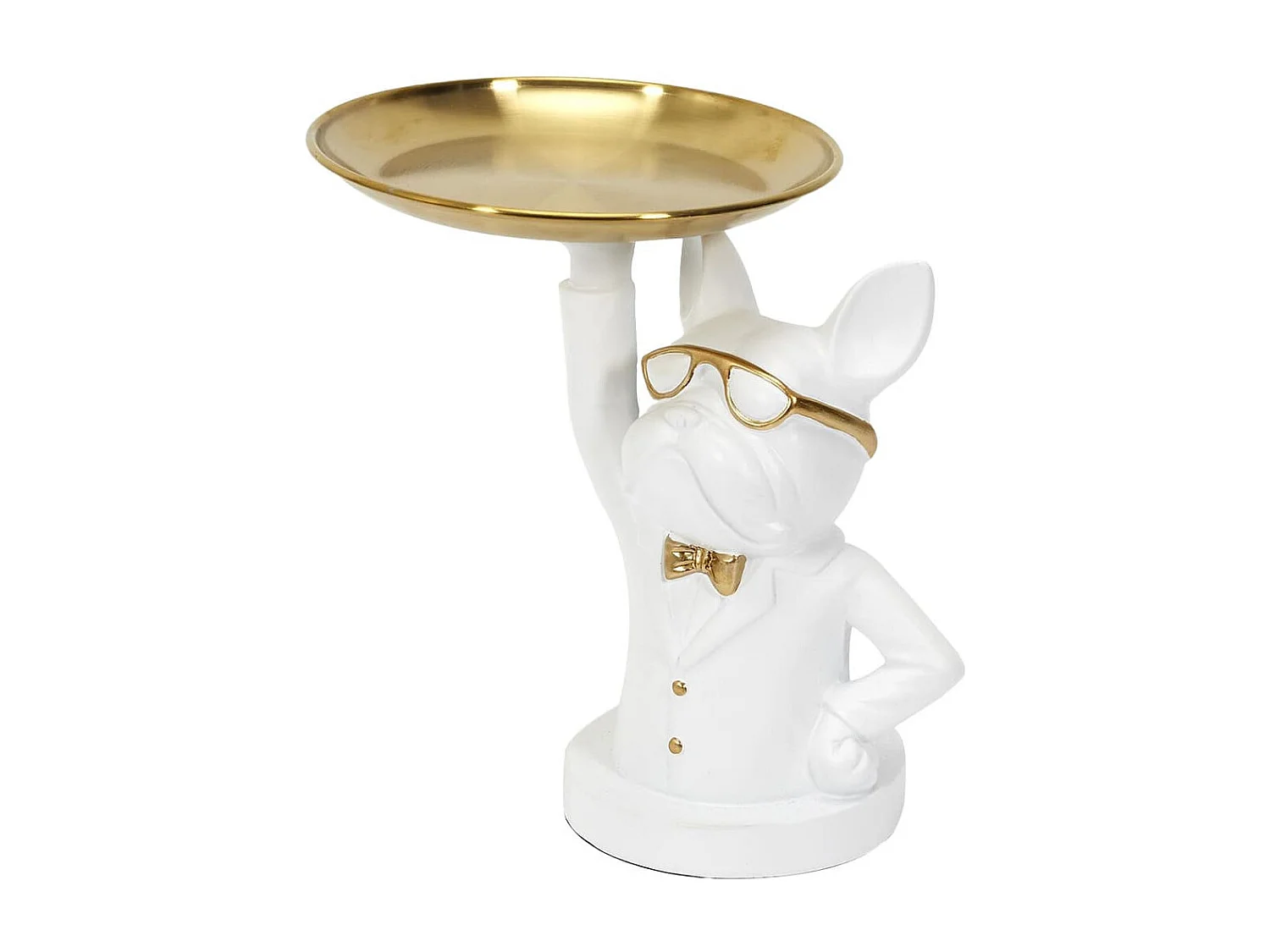 Vide-Poche Bulldog Blanc et Or Plateau en L'air - MANIA