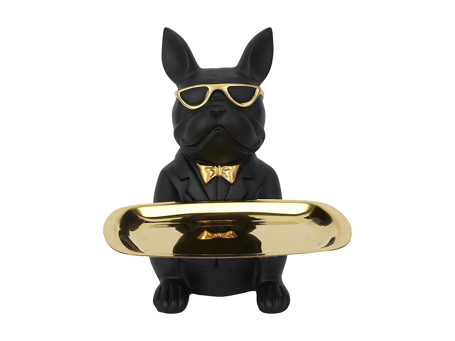 Vide-Poche Bulldog Noir et Or Plateau Servi - MANIA