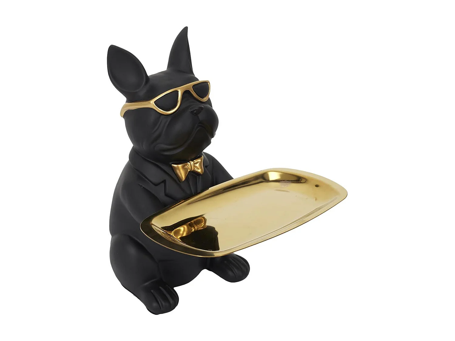 Vide-Poche Bulldog Noir et Or Plateau Servi - MANIA