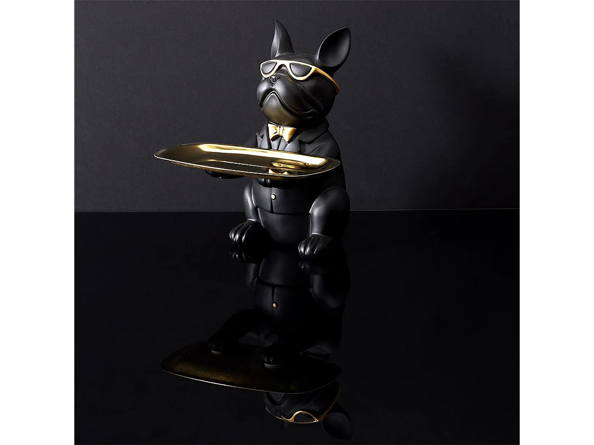 Vide-Poche Bulldog Noir et Or Plateau Servi - MANIA