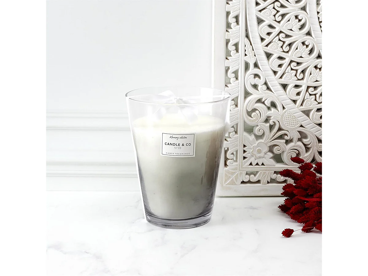Grande Bougie Parfumée 3 mèches Vase Gris Senteur Ambre H23cm - ELEXI