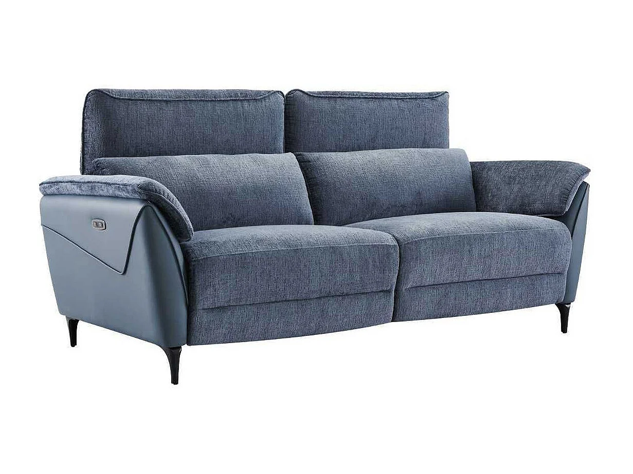 Ensemble canapé relax électrique 3 places + canapé fixe 2 places bi-matière bleu - CELESTE