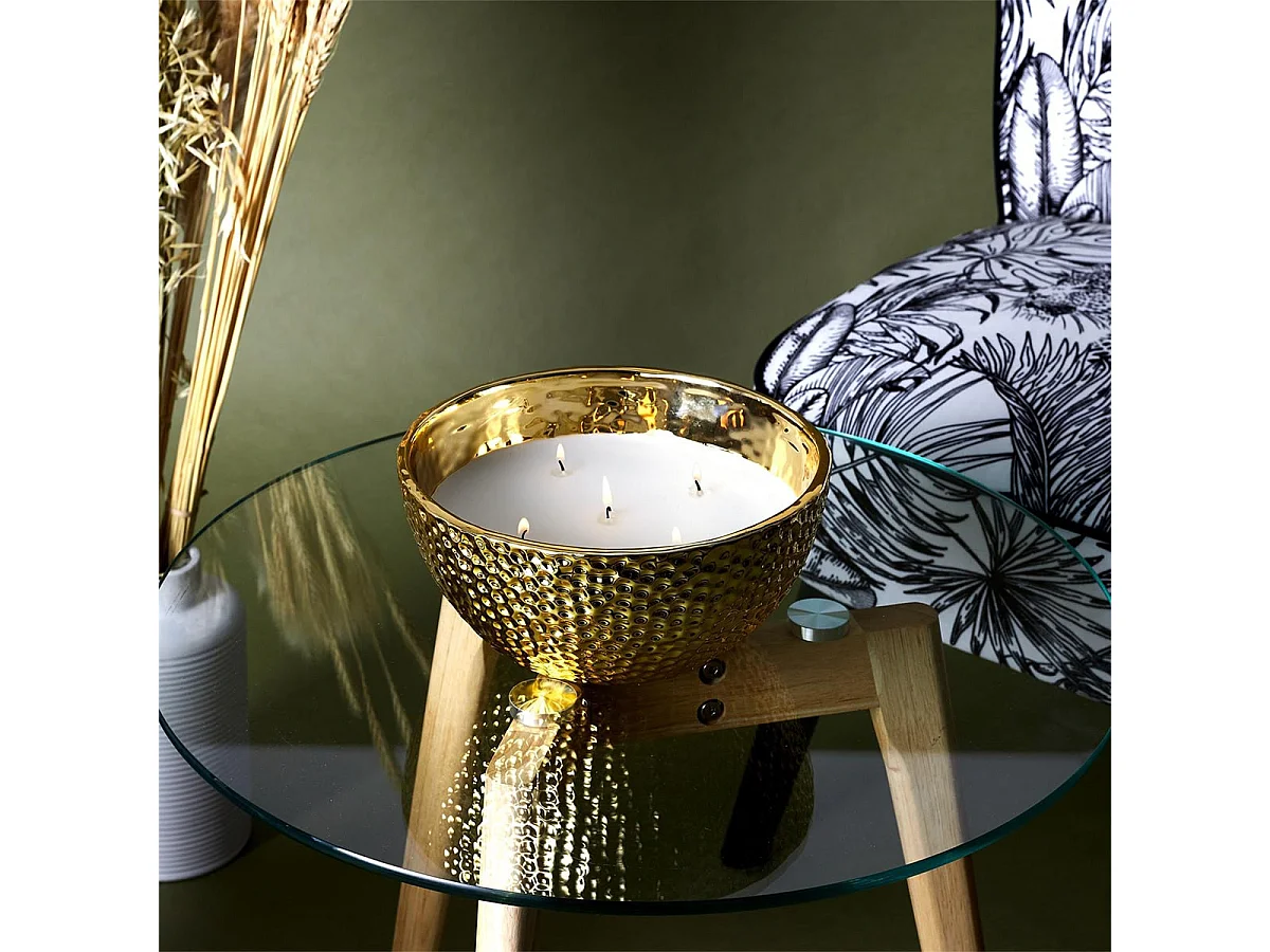 Bougie Parfumée Métal Doré Martelé 5 Mèches Senteur Ambre Ø21cm - MOPA