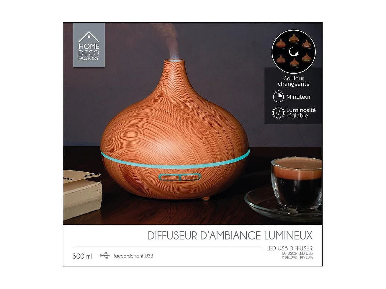Diffuseur d'Huile Essentiel LED avec Finition Bois, Ambiance Parfumée et Élégante pour Maison - GIMAR