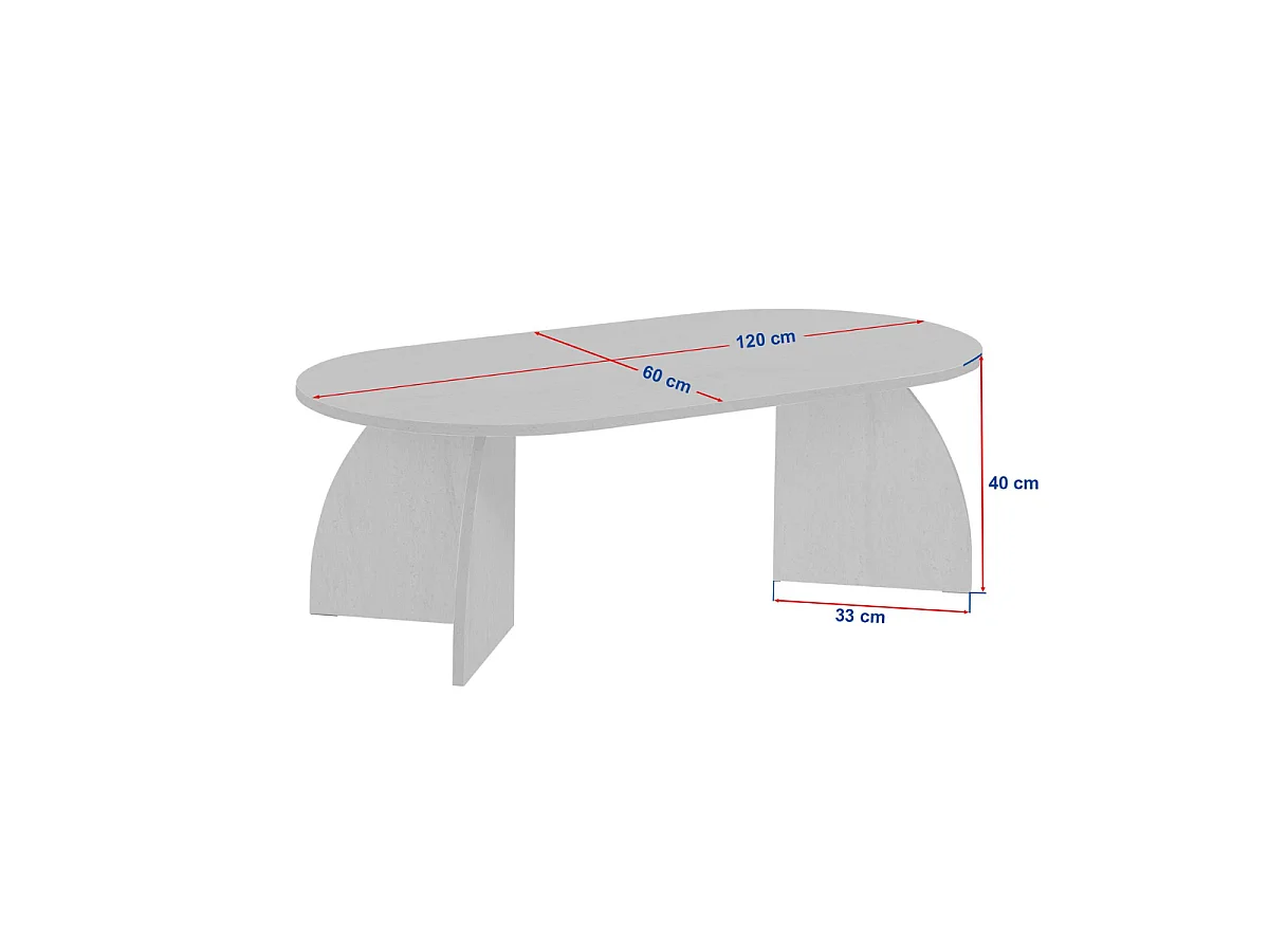 Mesa de centro com tampo oval e pés curvos L120 cm - SELENE