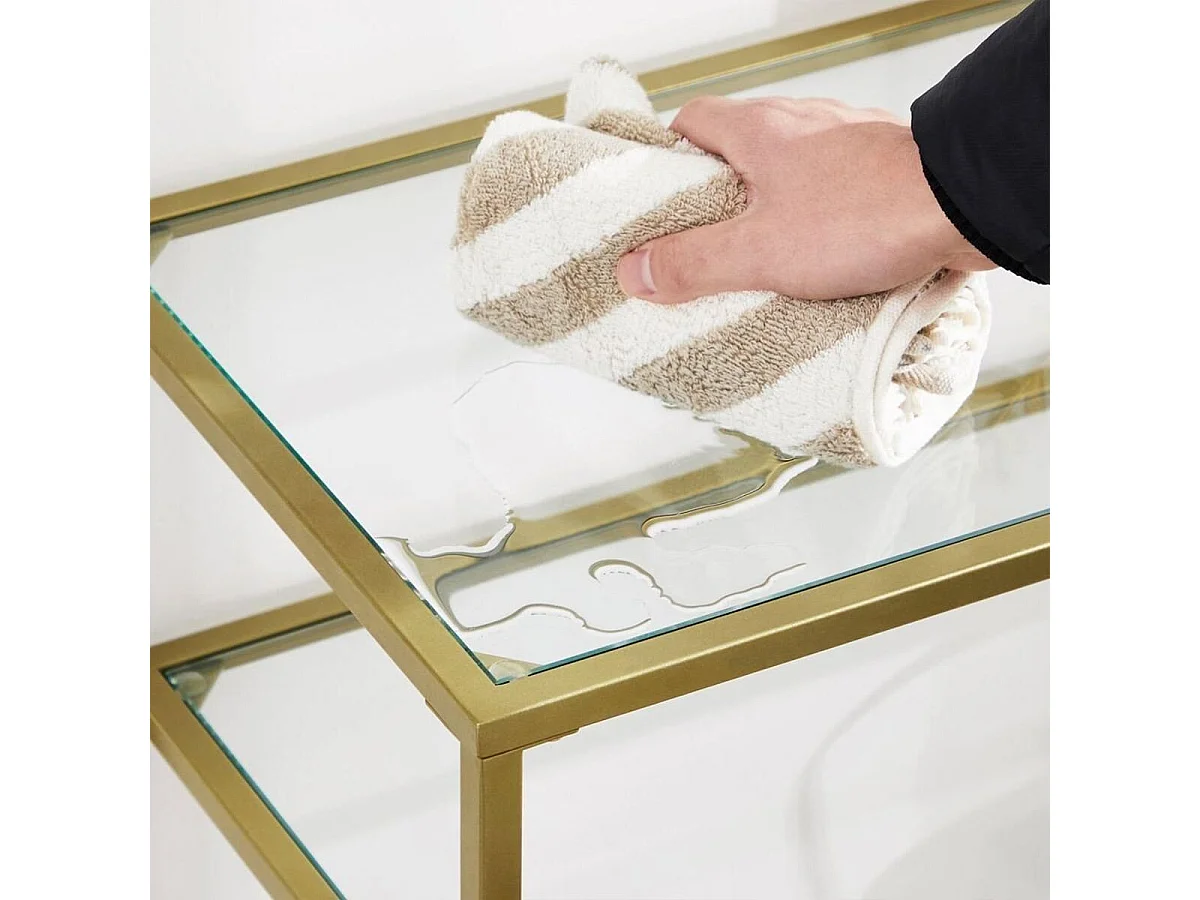 Console en métal avec 2 tablettes en verre trempé L90 cm - SELIA