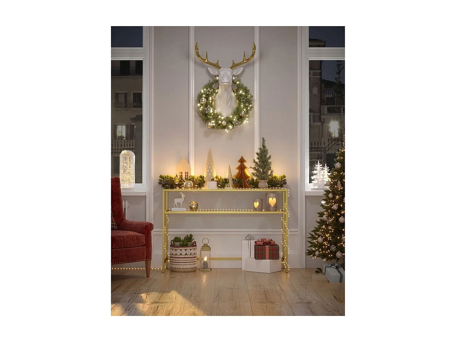 Metallkonsole mit 2 Regalen aus gehärtetem Glas L90 cm - SELIA