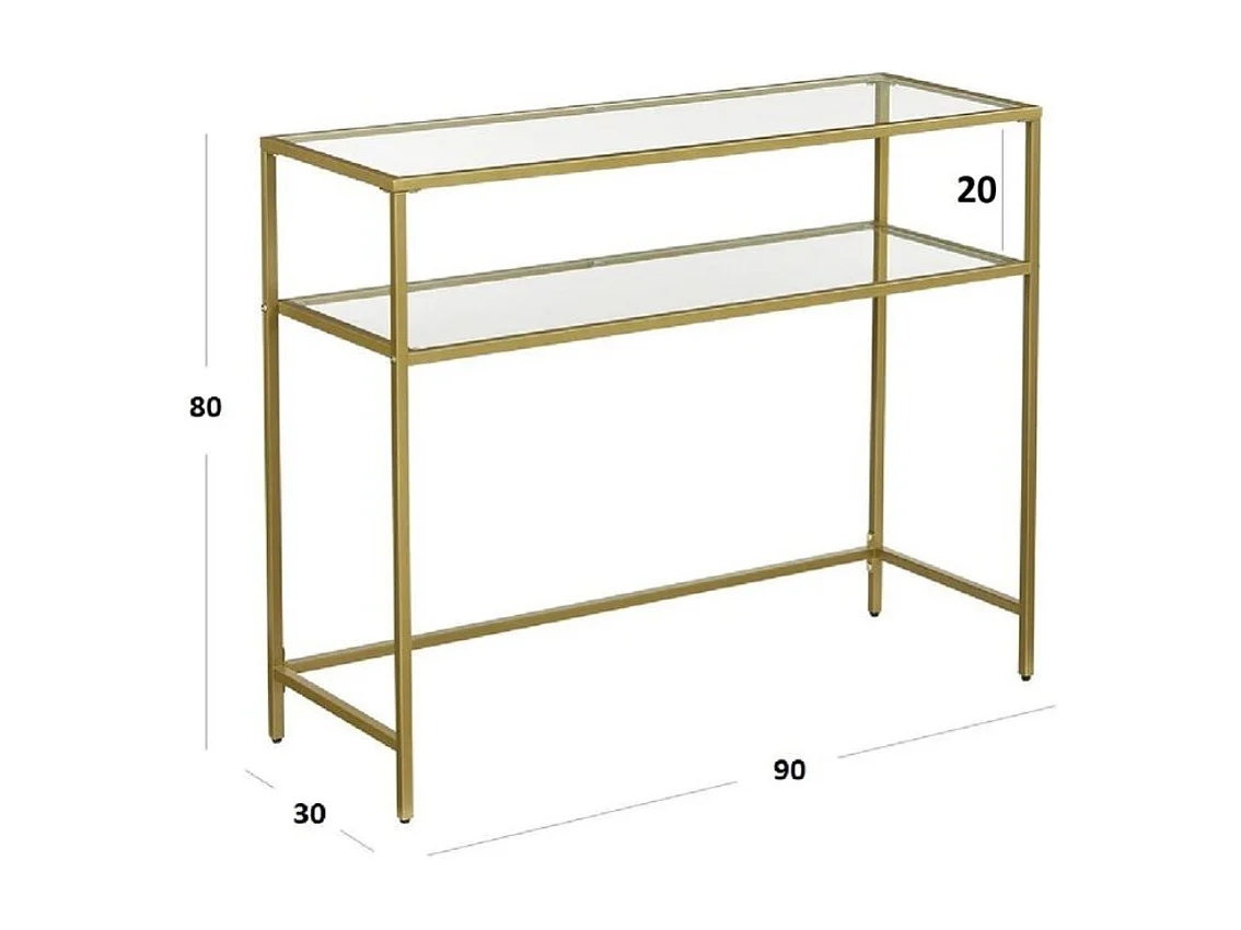 Console en métal avec 2 tablettes en verre trempé L90 cm - SELIA