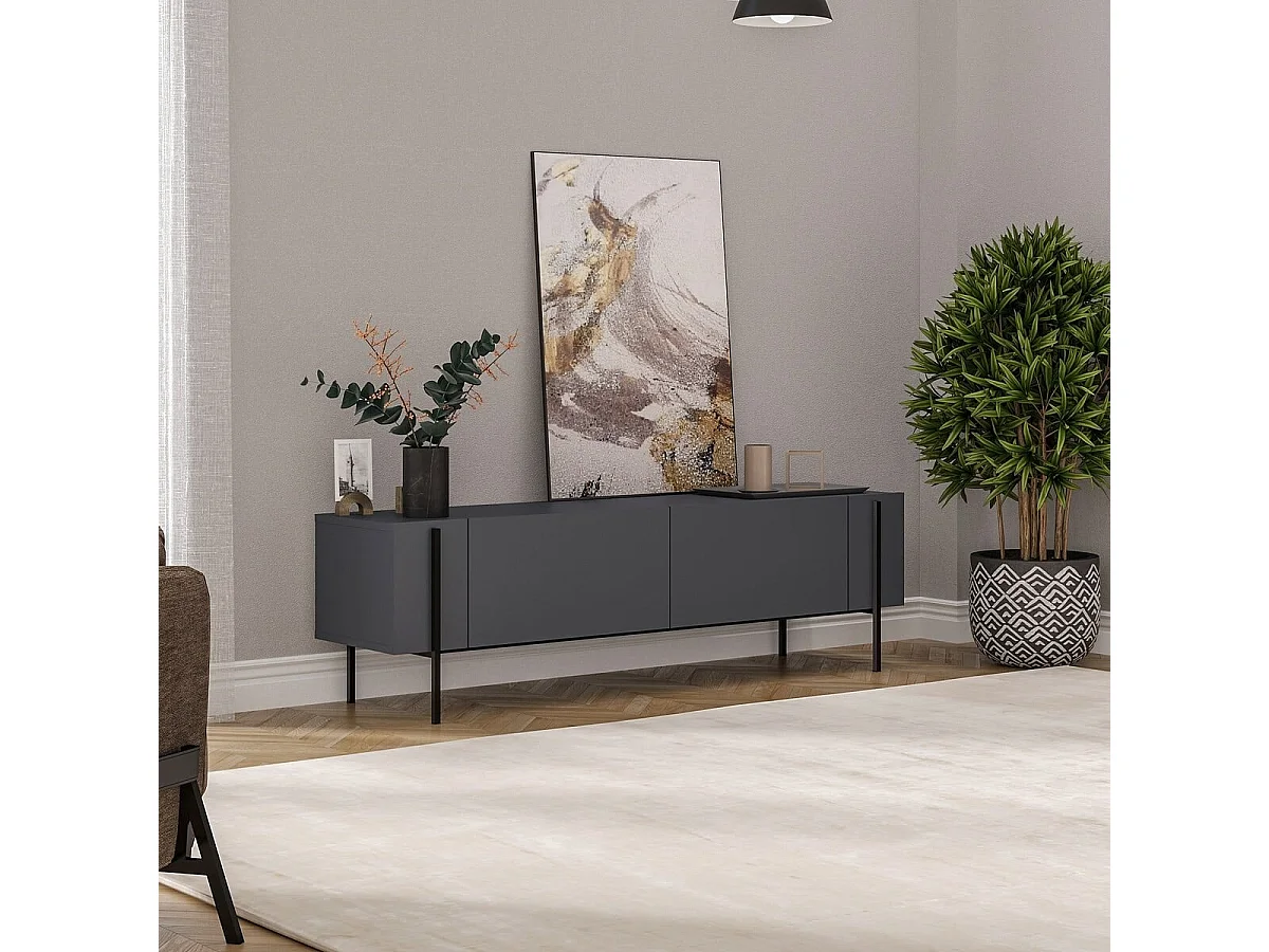 TV-Möbel mit 2 Klapptüren und Metallfüßen, L185 cm - HERMIONE