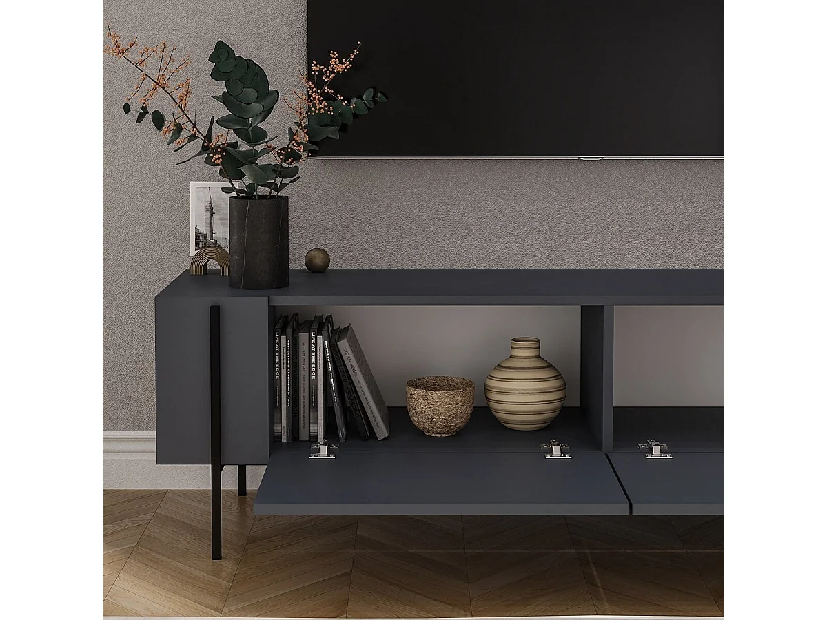 Meuble TV 2 portes avec pieds métal L160 cm HERMIONE