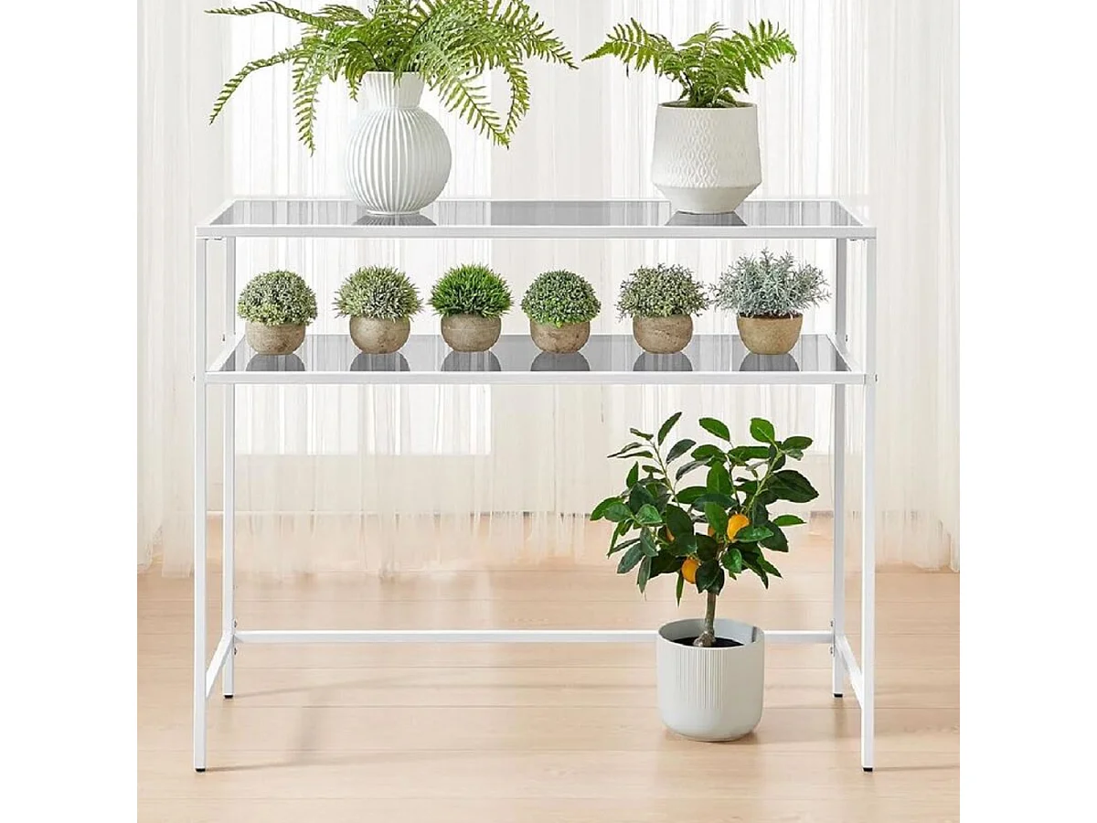Console en métal avec 2 tablettes en verre trempé L90 cm - SELIA