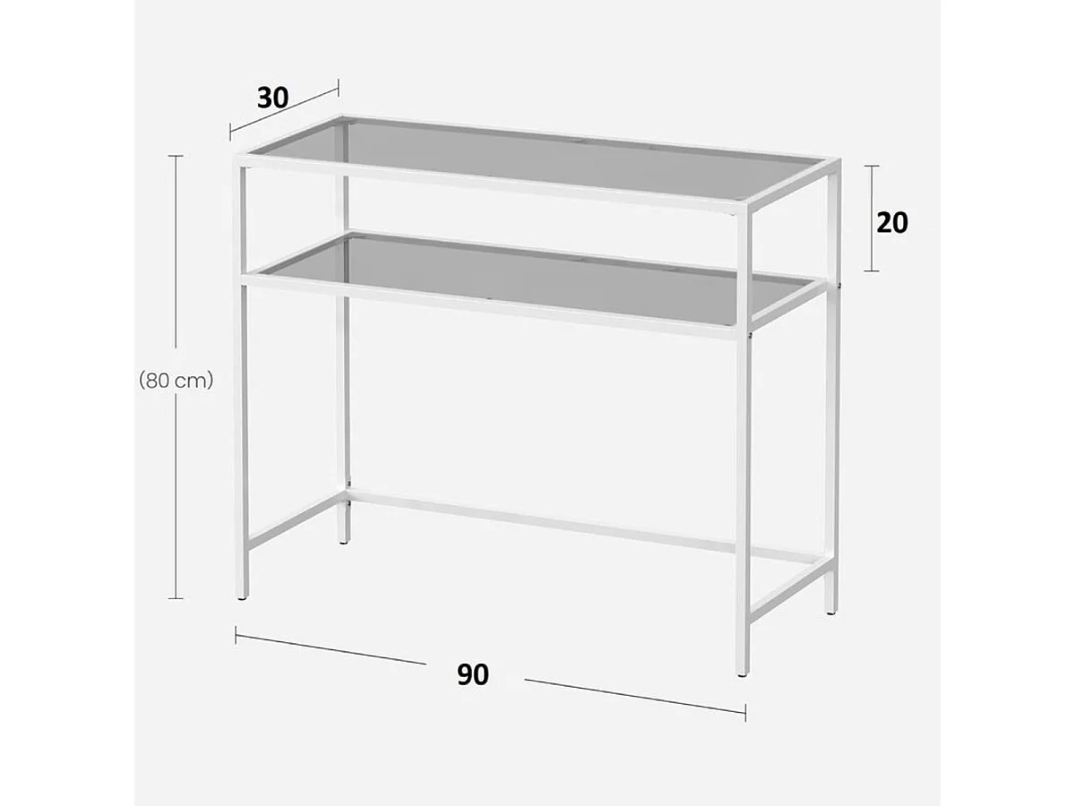 Console en métal avec 2 tablettes en verre trempé L90 cm - SELIA