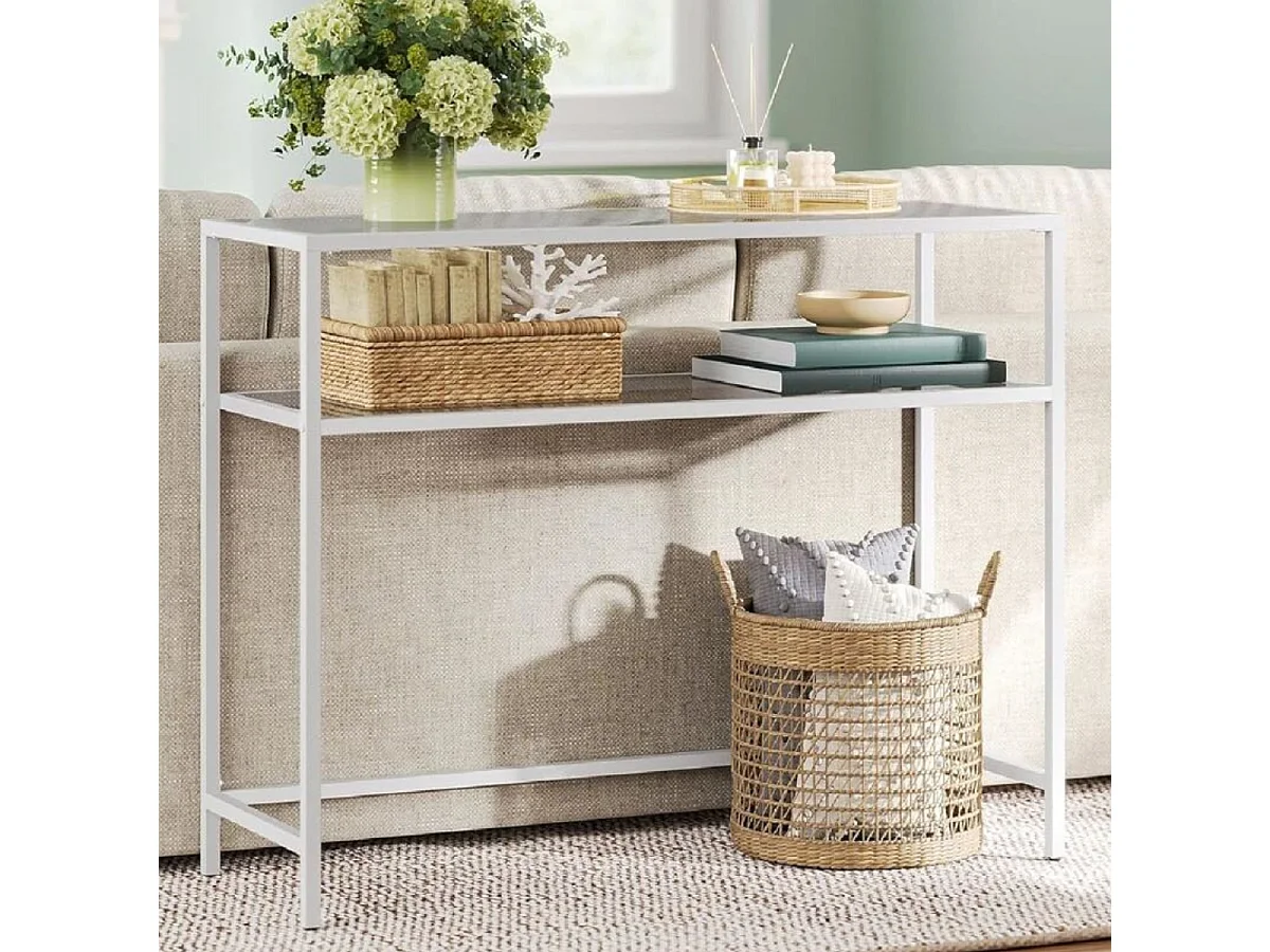 Console en métal avec 2 tablettes en verre trempé L90 cm - SELIA