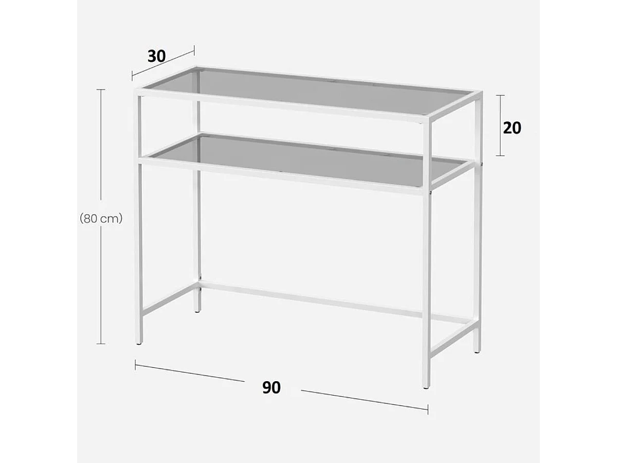 Console en métal avec 2 tablettes en verre trempé L90 cm - SELIA