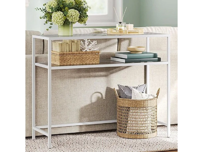 Console in metallo con 2 ripiani in vetro temperato L90 cm - SELIA