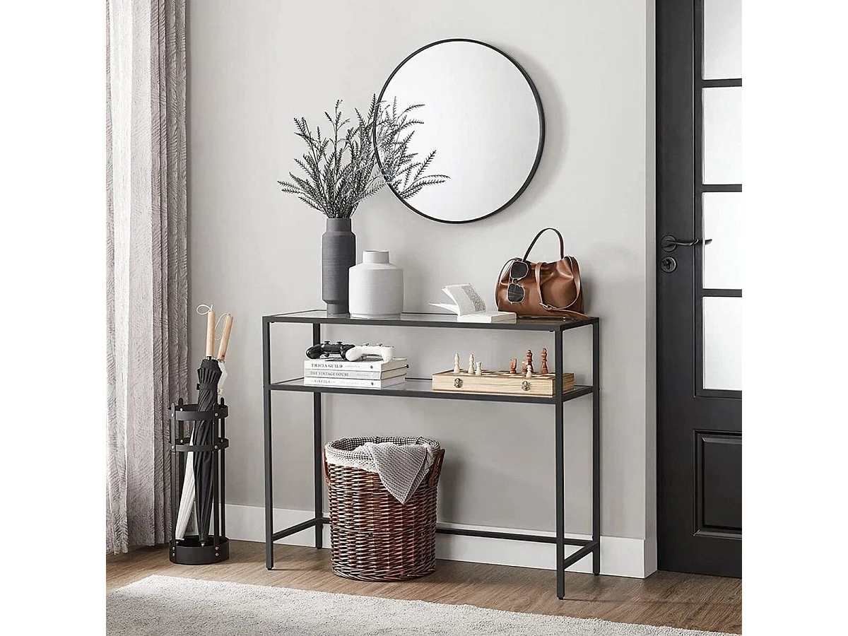 Console en métal avec 2 tablettes en verre trempé L90 cm - SELIA