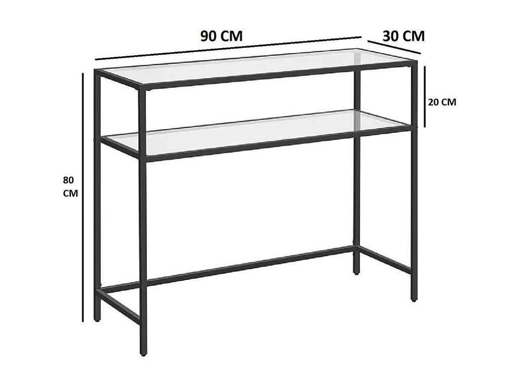 Console en métal avec 2 tablettes en verre trempé L90 cm - SELIA