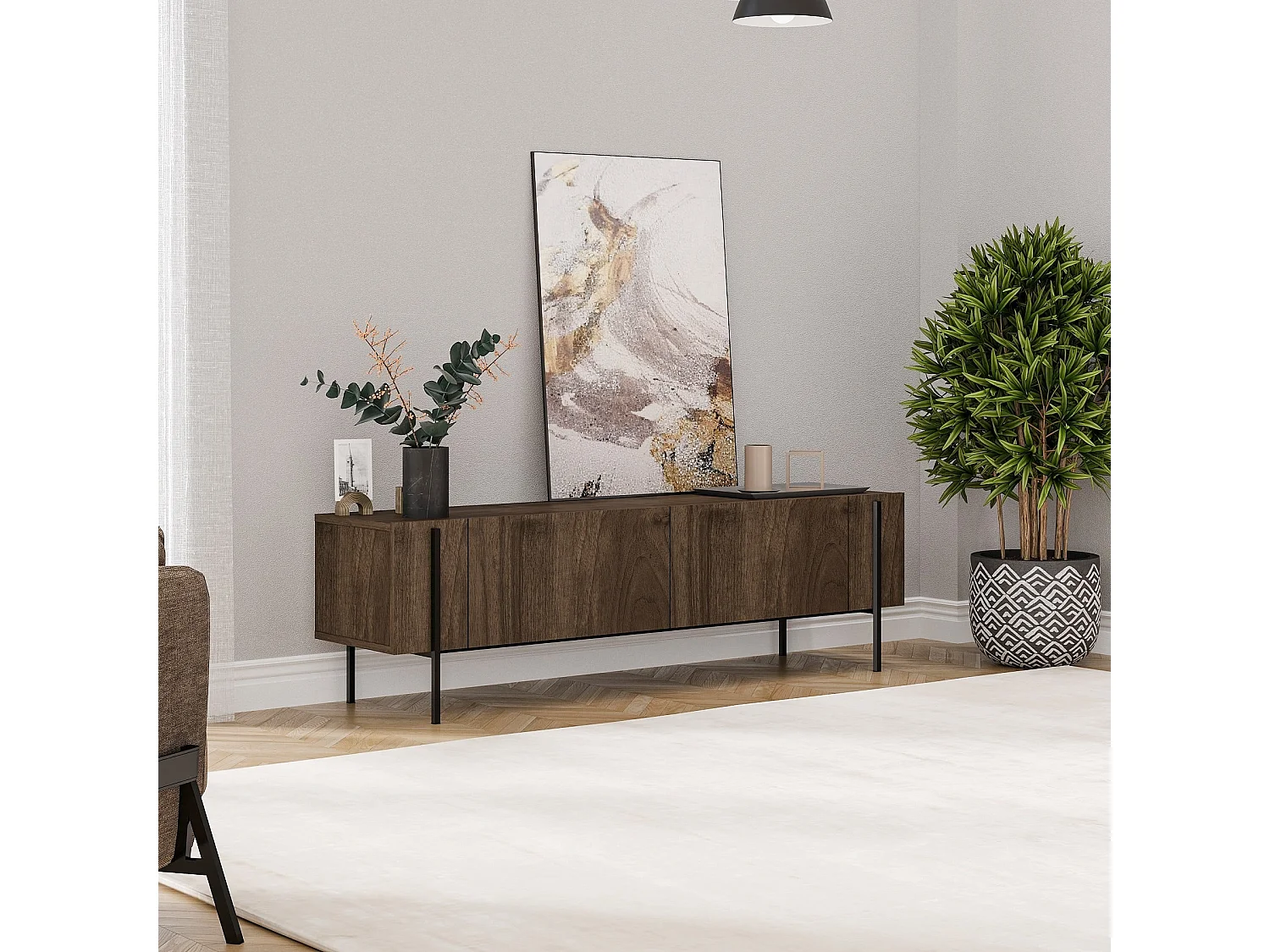 TV-Möbel mit 2 Klapptüren und Metallfüßen, L185 cm - HERMIONE